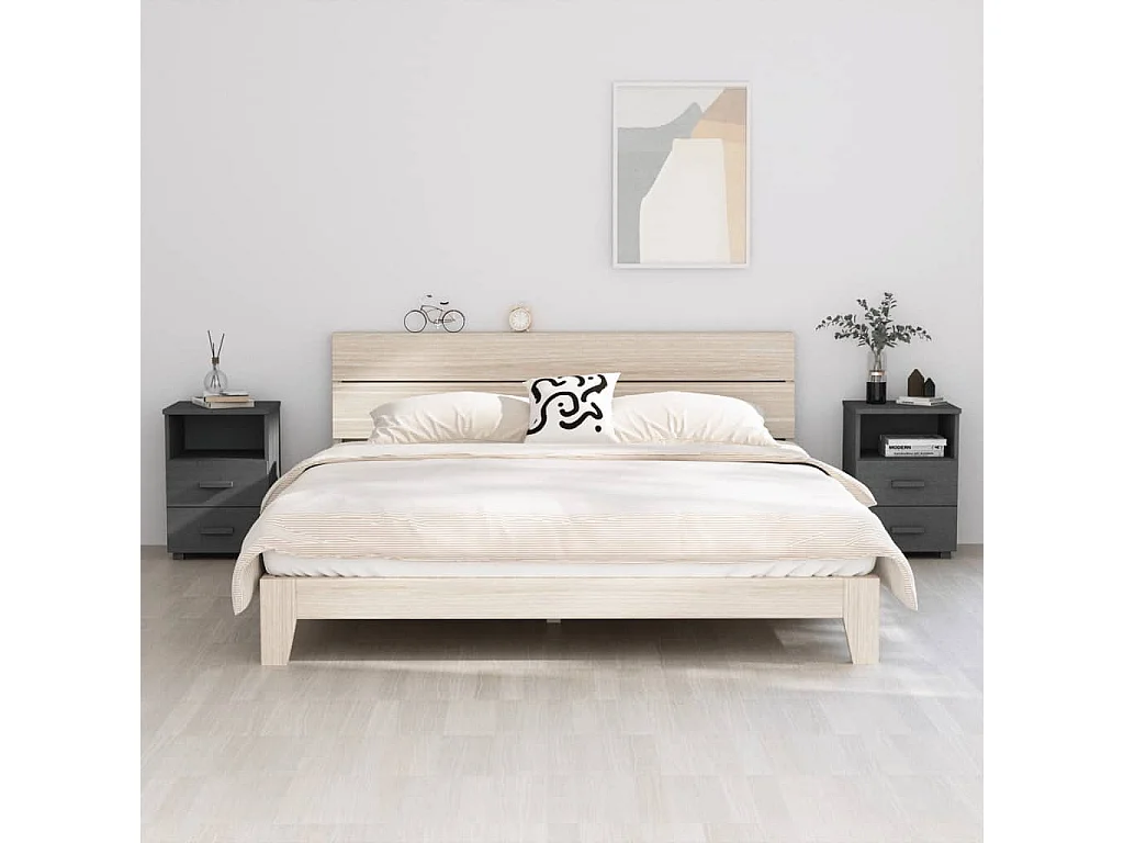 Calvino  Tables de chevet HAMAR 2 pcs Gris foncé 40x35x62 cm Bois massif