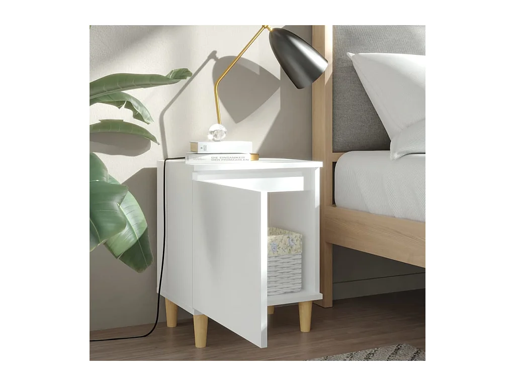 Zwolle  Tables de chevet avec pieds en bois 2 pcs Blanc 40x30x50 cm