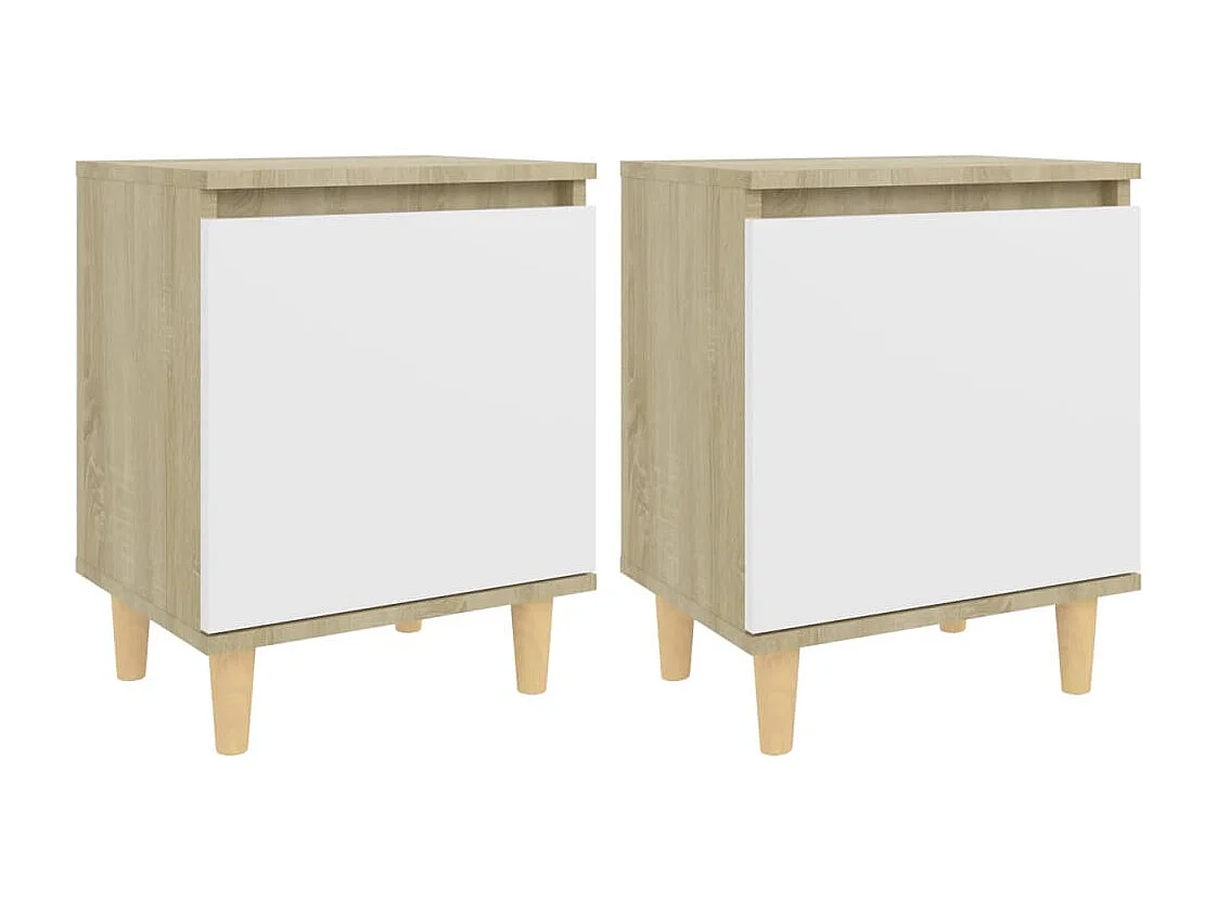 Zwolle  Nachtkastjes 2 st met houten poten 40x30x50 cm sonoma eiken wit