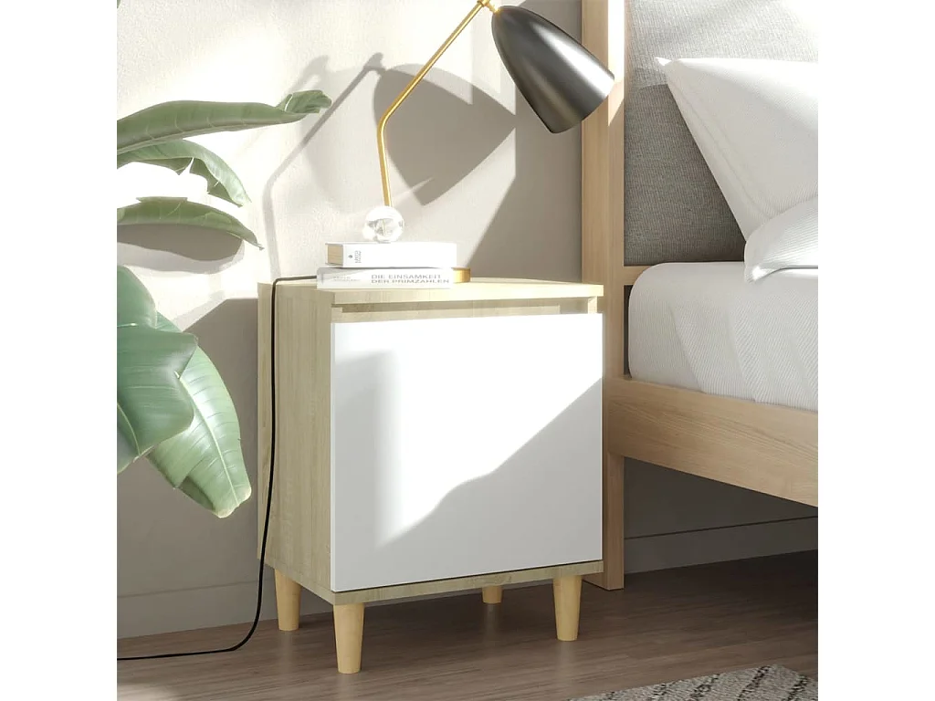 Zwolle  Nachtkastjes 2 st met houten poten 40x30x50 cm sonoma eiken wit