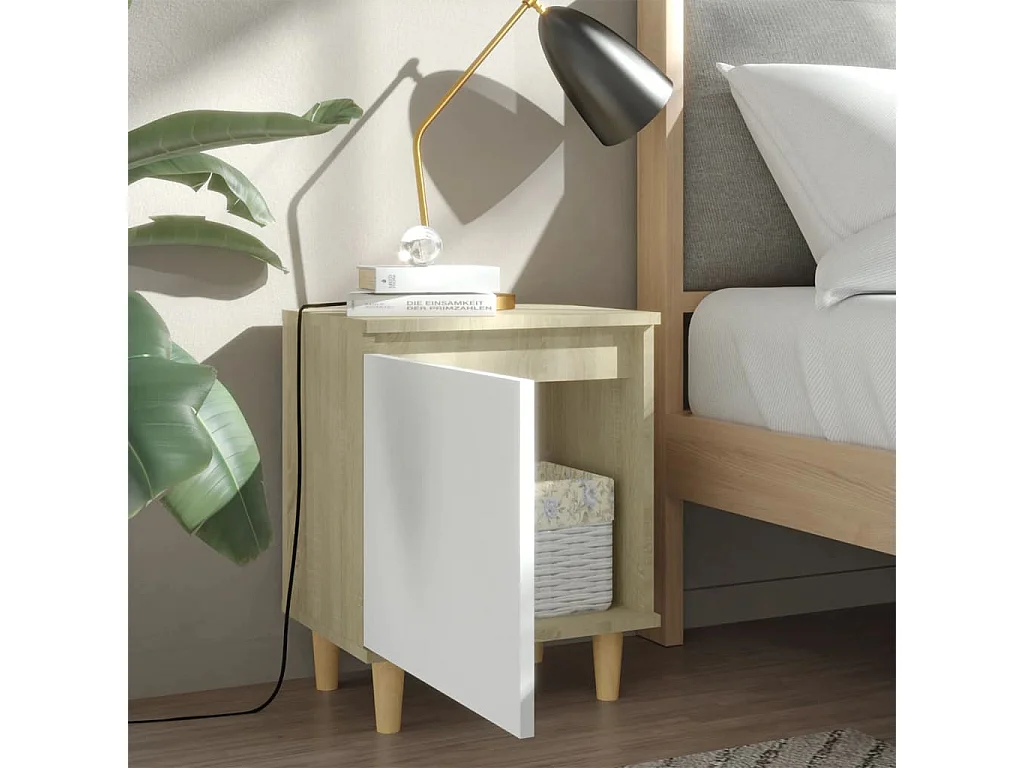 Zwolle  Nachtkastjes 2 st met houten poten 40x30x50 cm sonoma eiken wit