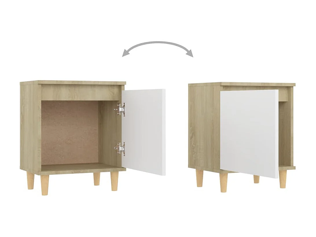 Zwolle  Nachtkastjes 2 st met houten poten 40x30x50 cm sonoma eiken wit