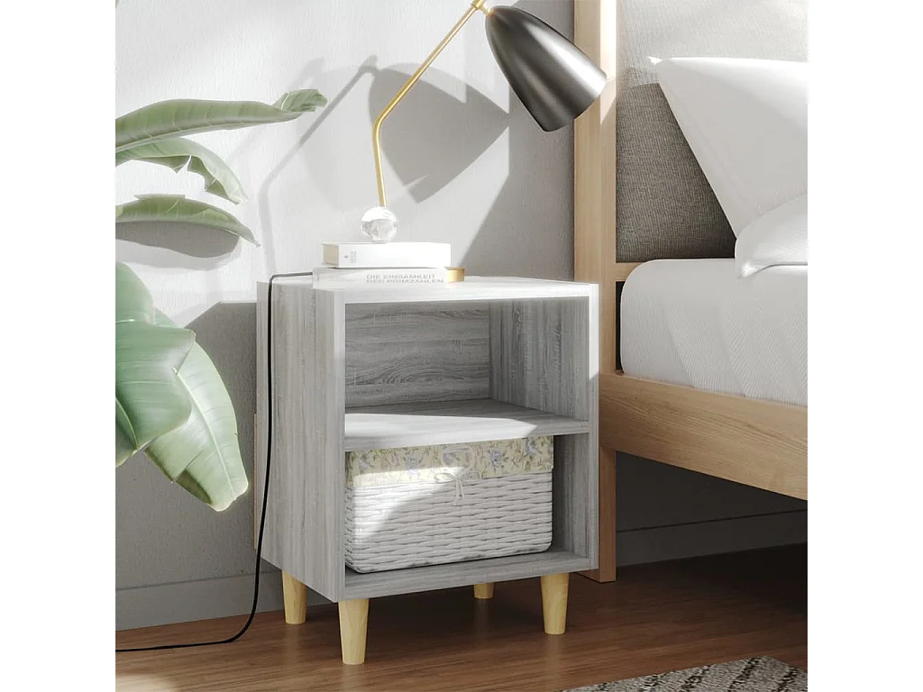 Haugesund  Mesitas de noche 2 uds patas de madera gris Sonoma 40x30x50 cm