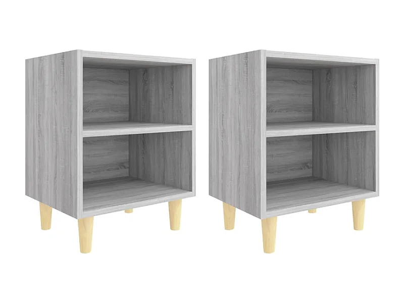 Haugesund  Mesitas de noche 2 uds patas de madera gris Sonoma 40x30x50 cm