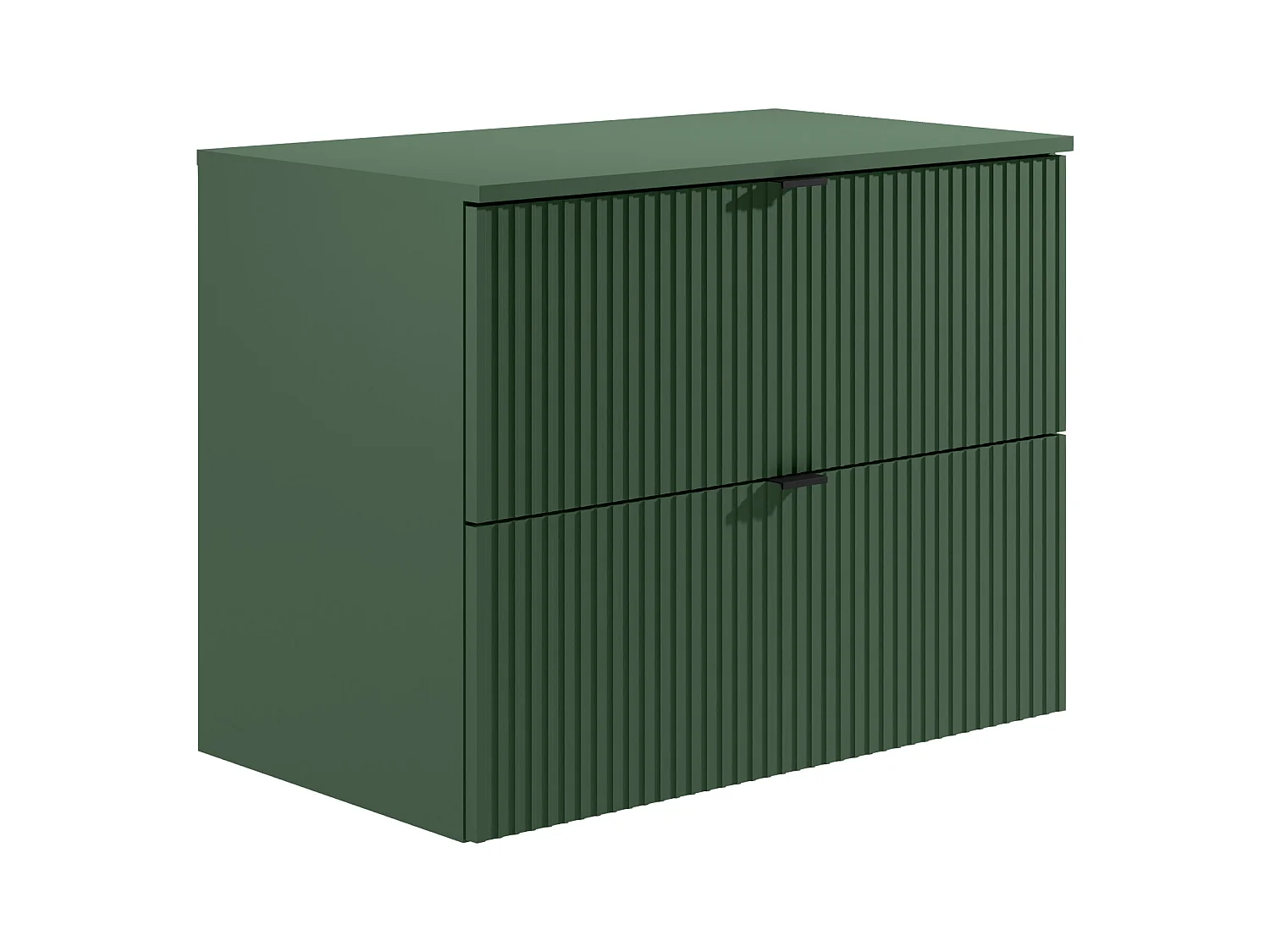 Meuble sous vasque suspendu strié avec planche - Vert mat - 80 cm - ZEVINI