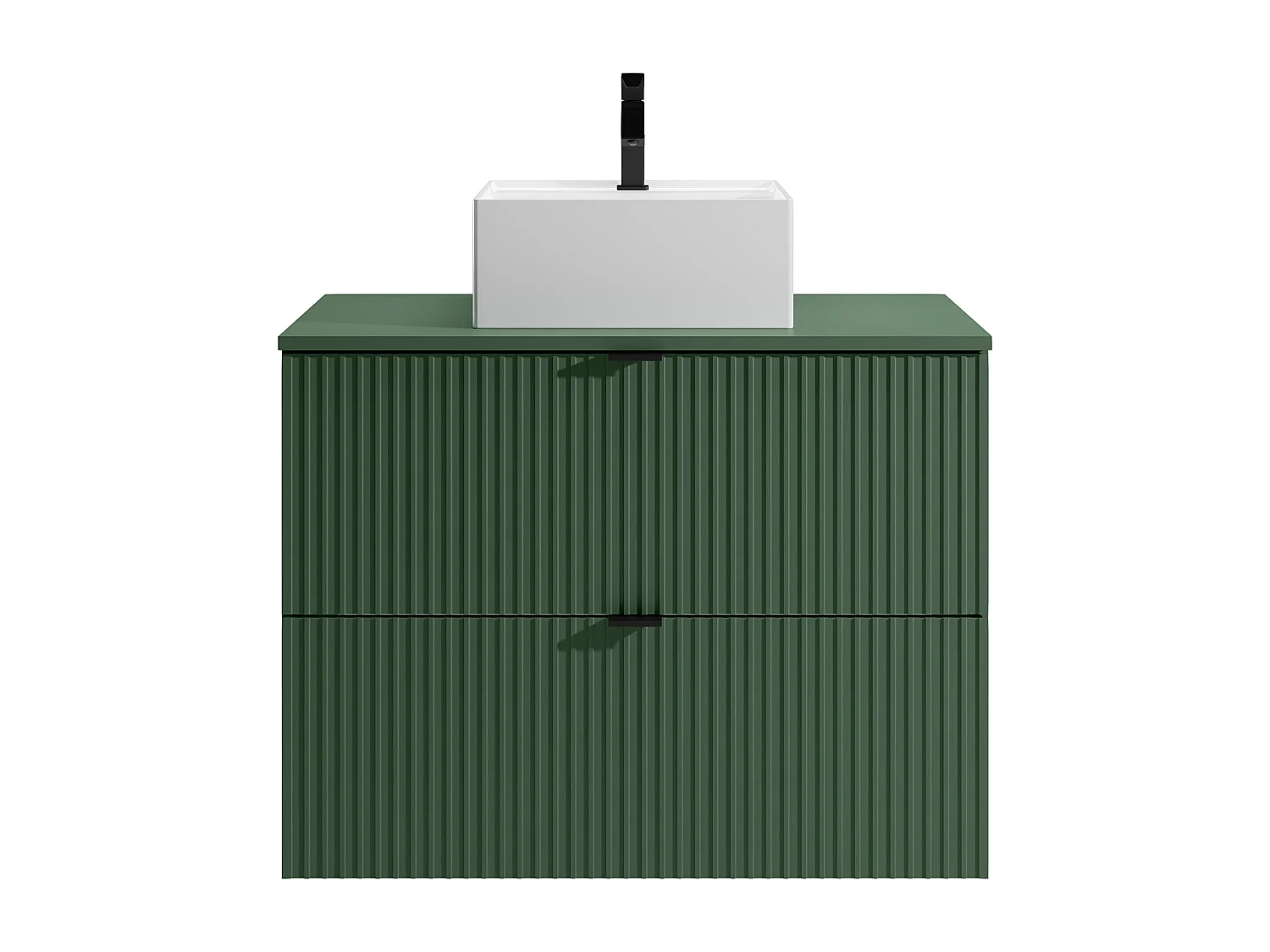 Hengende stripet baderomsskap med firkantet servant - Matt grønn - 80 cm - ZEVINI