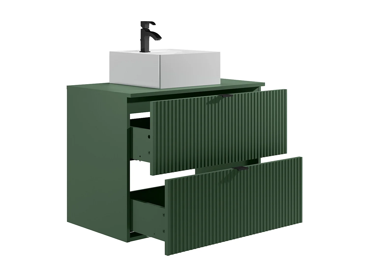 Hengende stripet baderomsskap med firkantet servant - Matt grønn - 80 cm - ZEVINI