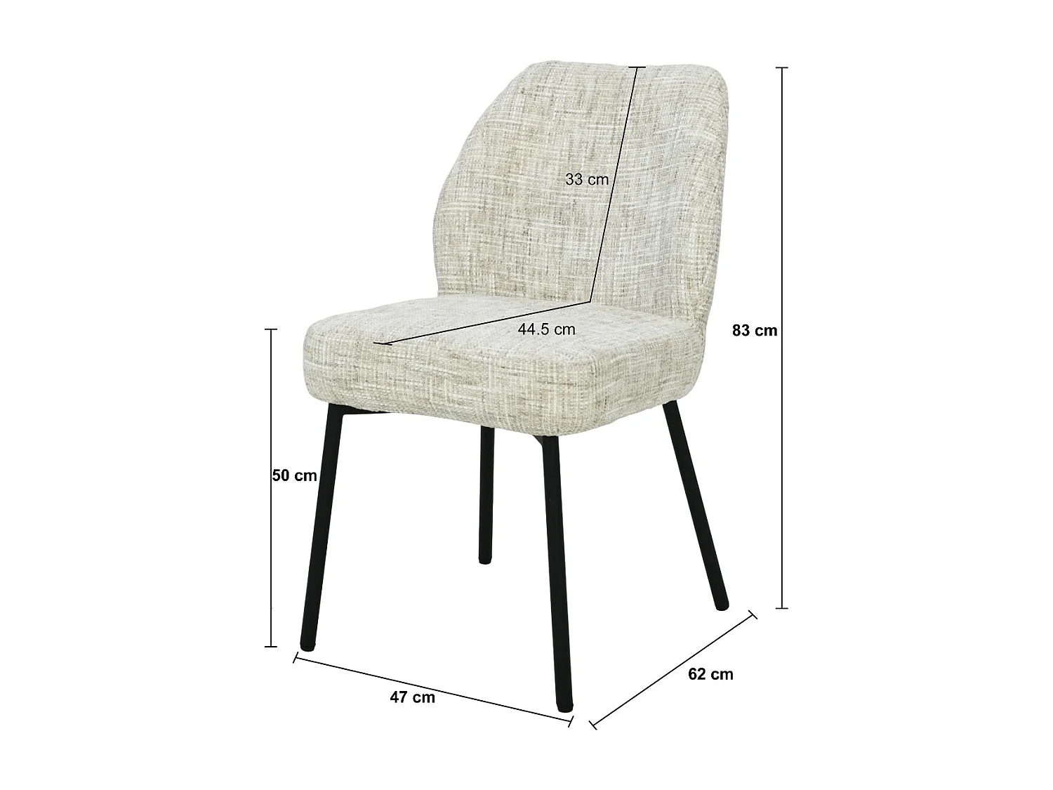 Eetkamerstoel Tess Cream Set van 2 - 63x48x83cm