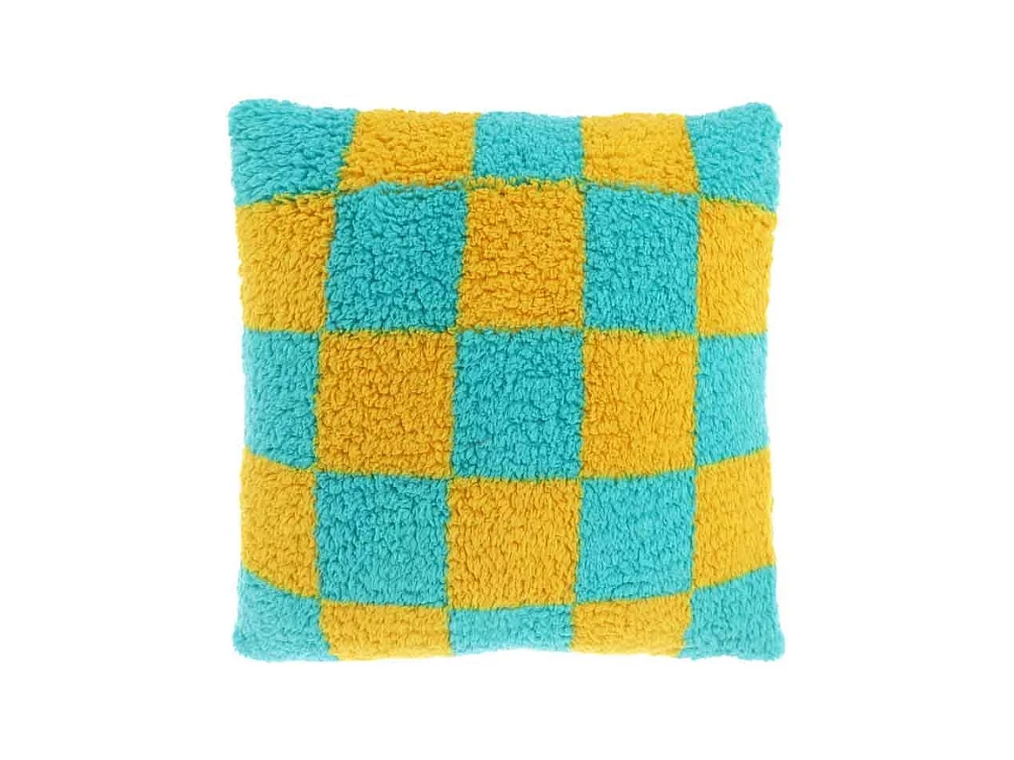 Coussin décoratif à carreaux jaune/bleu - 53x53cm