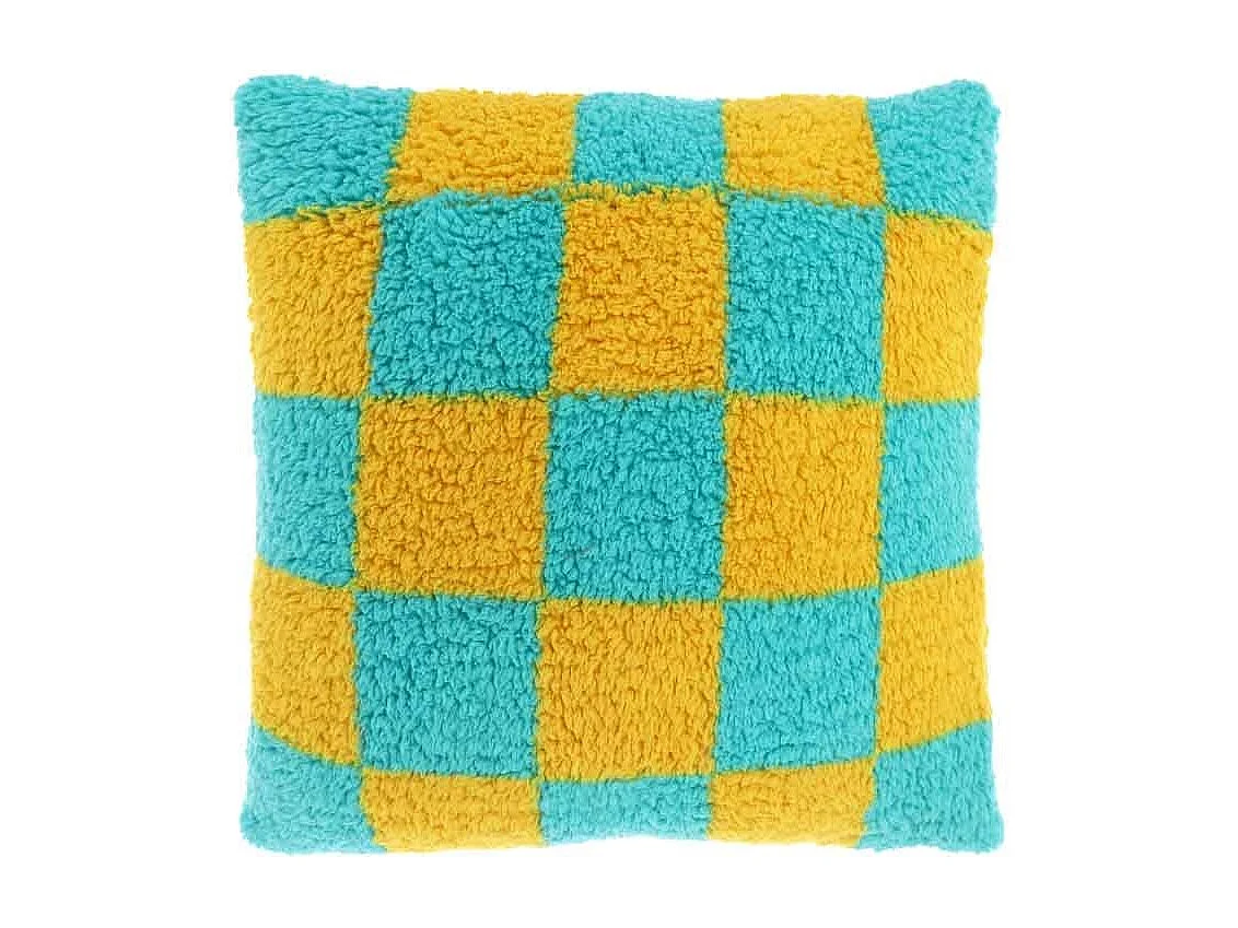 Coussin décoratif à carreaux jaune/bleu - 53x53cm