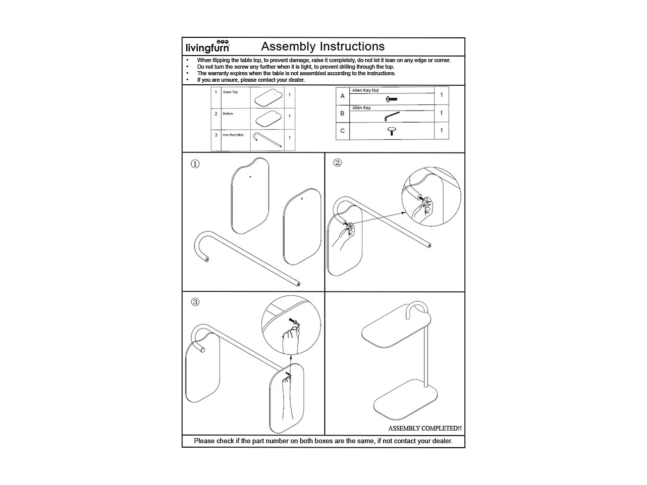 Bijzettafel Amy Beige - 48x30x65cm