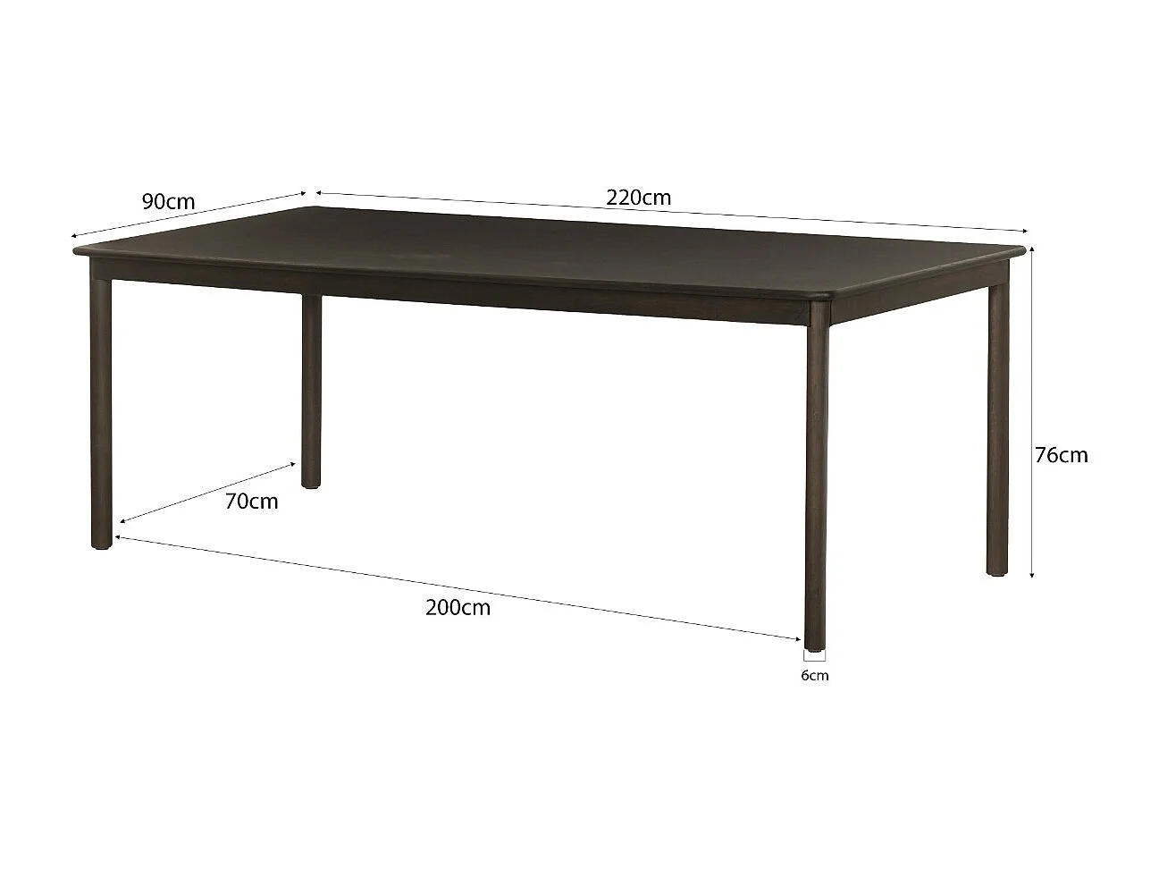 Eetkamertafel Tobago Espresso - 90x220x76cm
