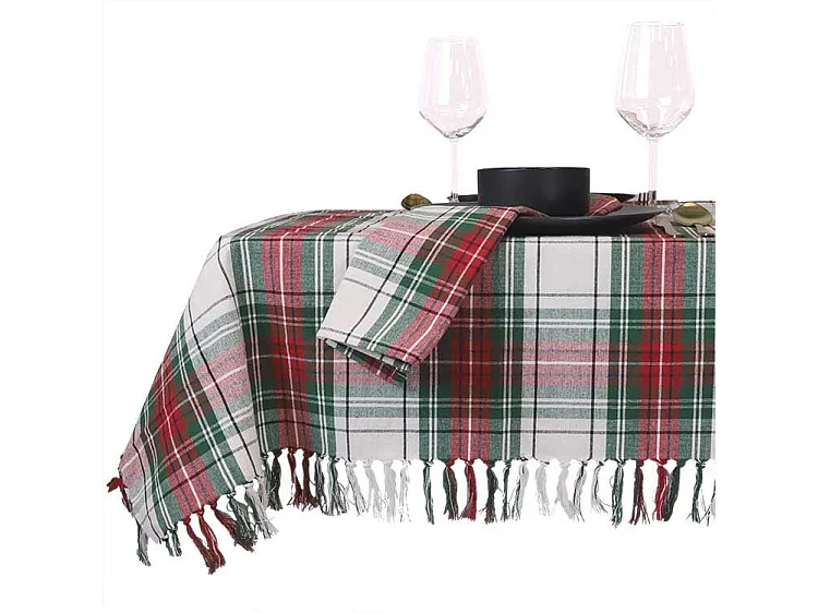 Nappe de Noël Tartan - 150x300cm - Blanc