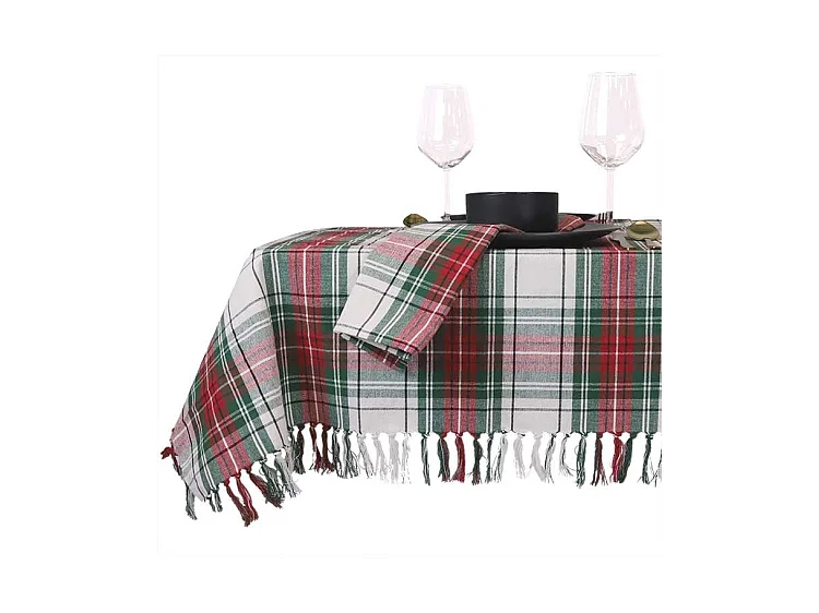 Weihnachts-Tischdecke mit Schottenkaro - 150 x 250 cm - Weiß