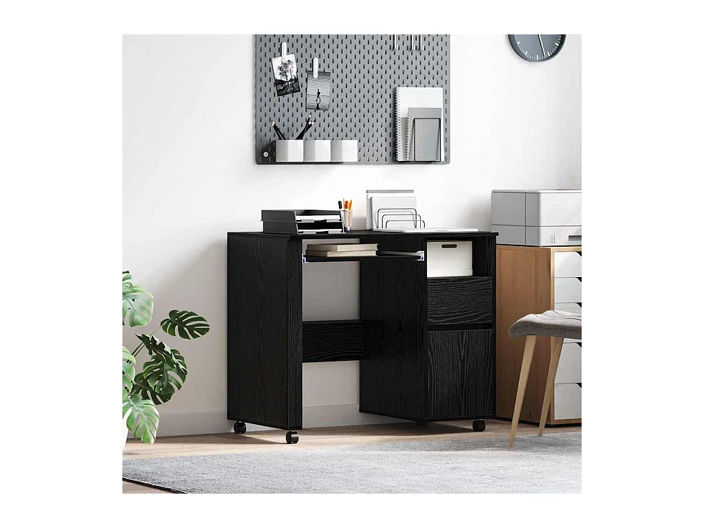 Bureau avec roulettes avec tiroir Chêne noir 91 x 50 x 77 cm