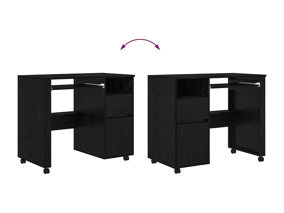 Bureau avec roulettes avec tiroir Chêne noir 91 x 50 x 77 cm