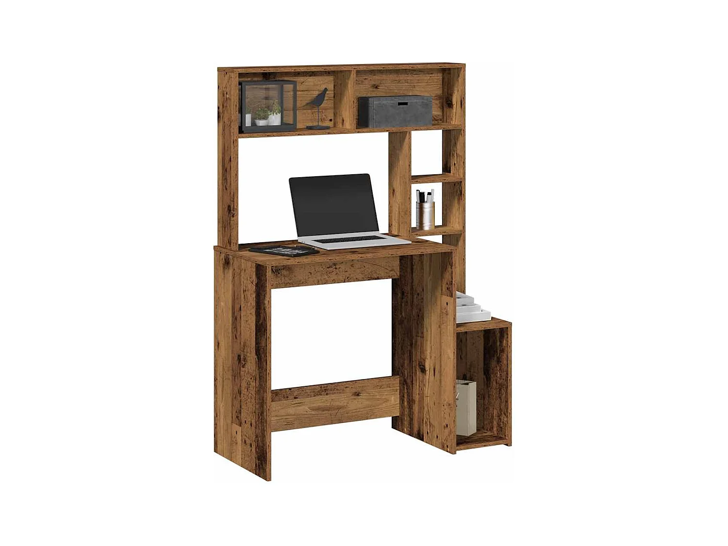 Escritorio estantes madera ingeniería envejecida 100x45x140 cm