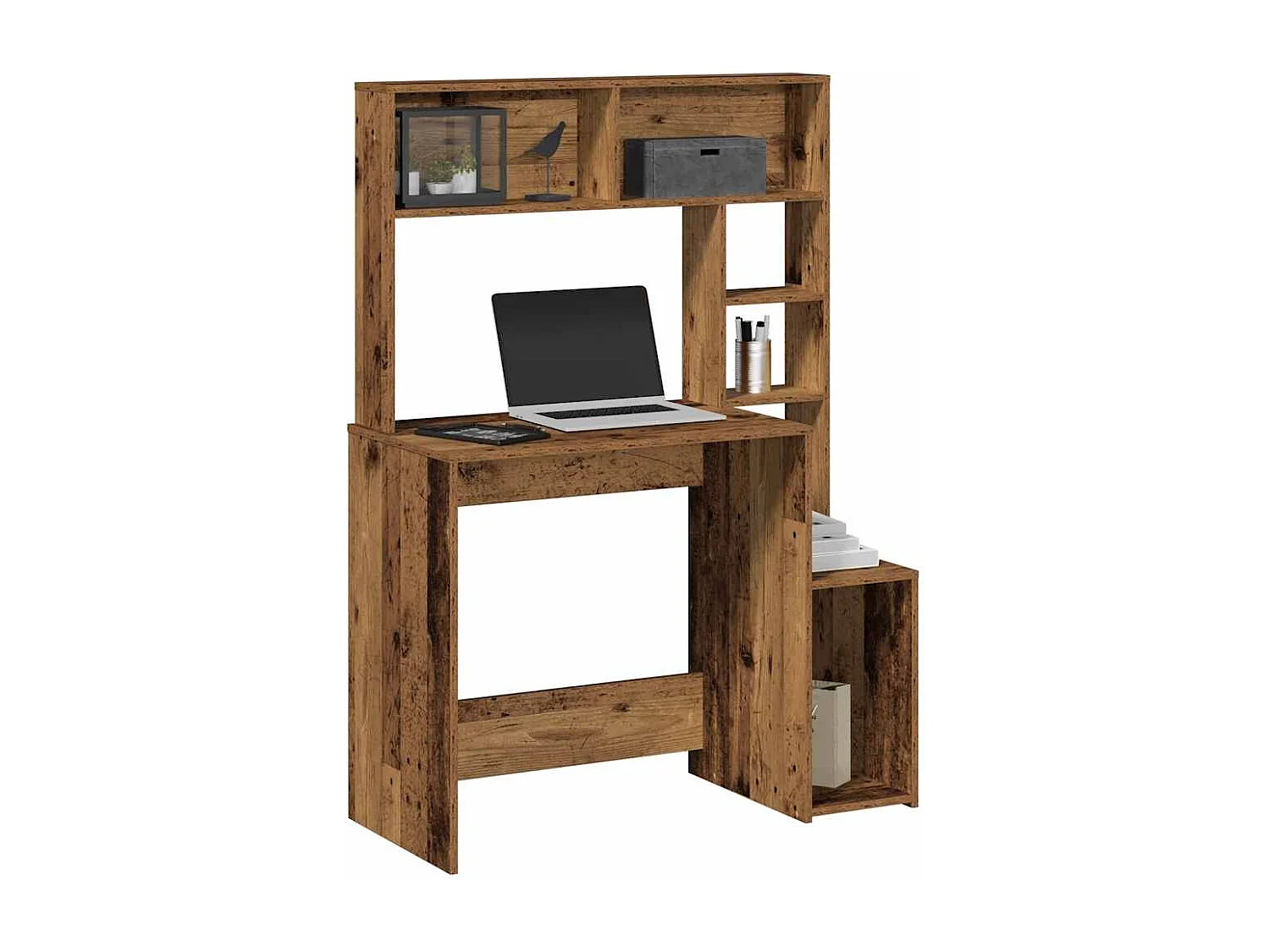 Bureau avec étagères vieux bois 100x45x140 cm bois d'ingénierie