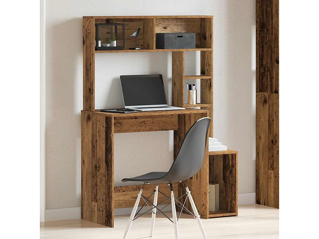 Bureau avec étagères vieux bois 100x45x140 cm bois d'ingénierie