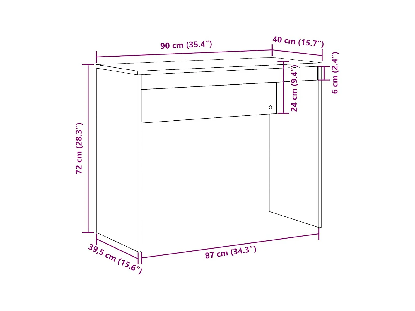 Bureau vieux bois 90x40x72 cm bois d'ingénierie