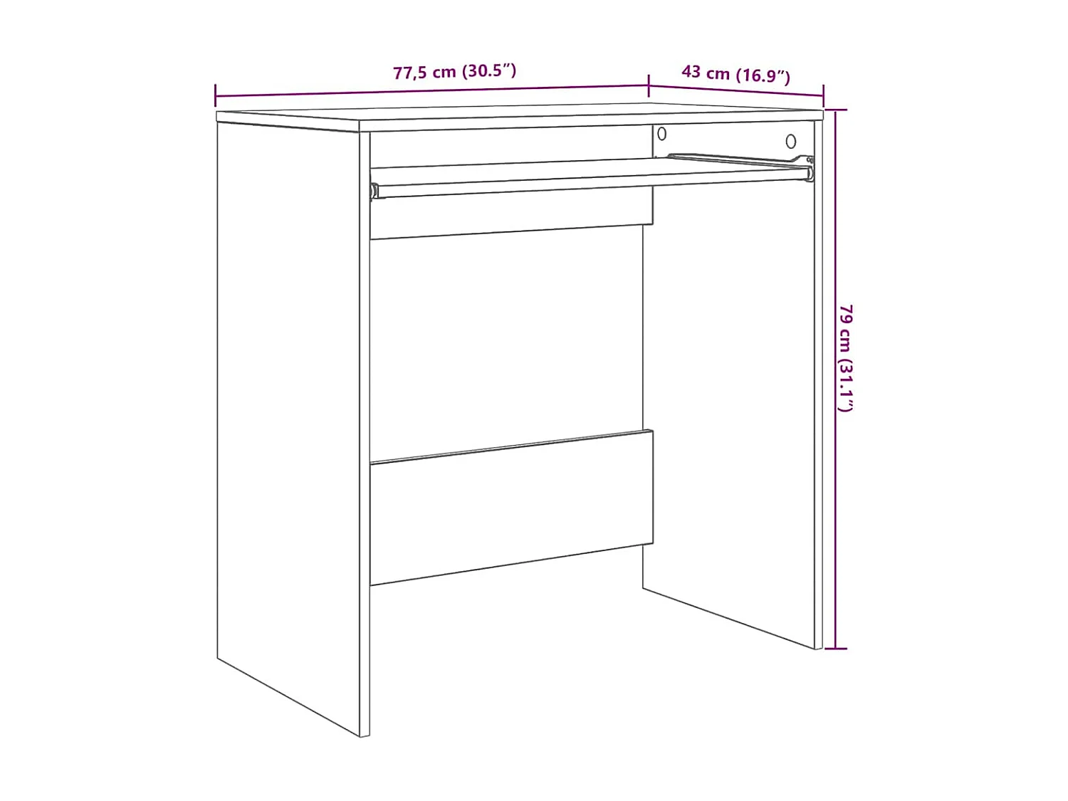 Bureau chêne artisanal 77,5 x 43 x 79 cm Bois d'ingénierie