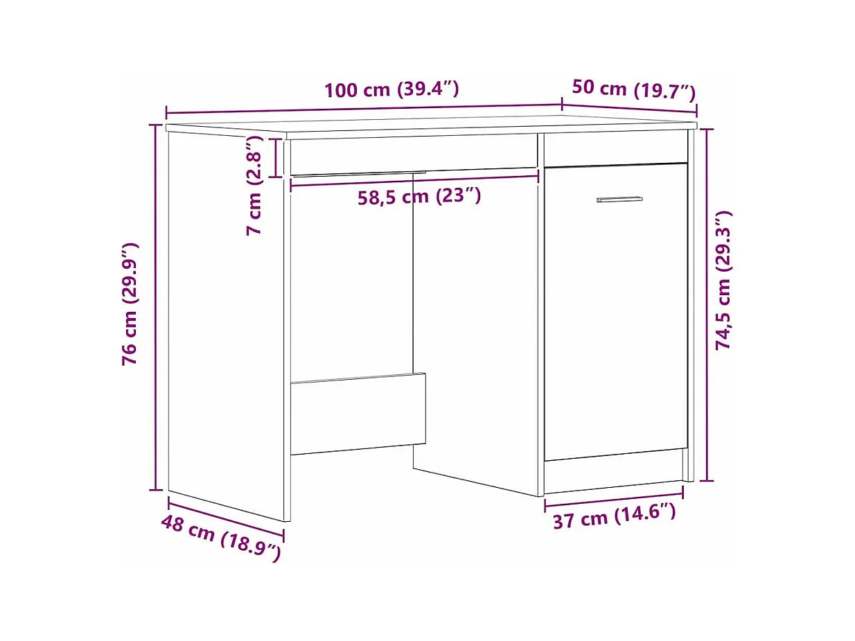 Bureau Chêne noir 100 x 50 x 76 cm Bois d'ingénierie