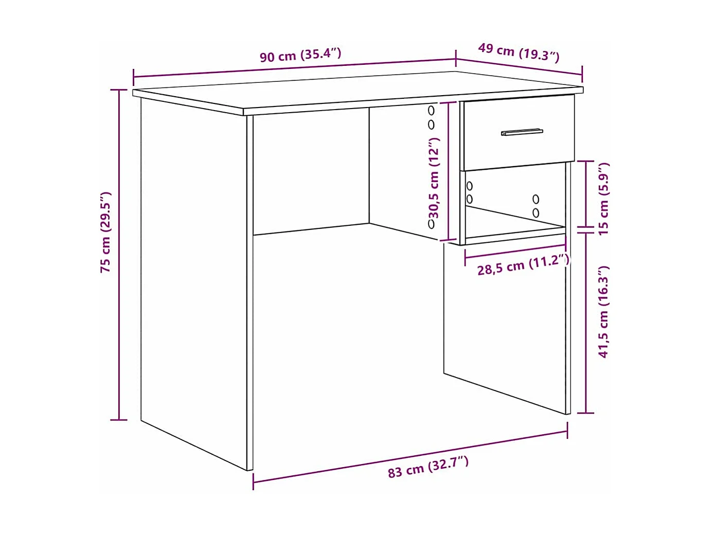 Bureau Chêne fumé 90 x 49.5 x 75 cm Bois d'ingénierie