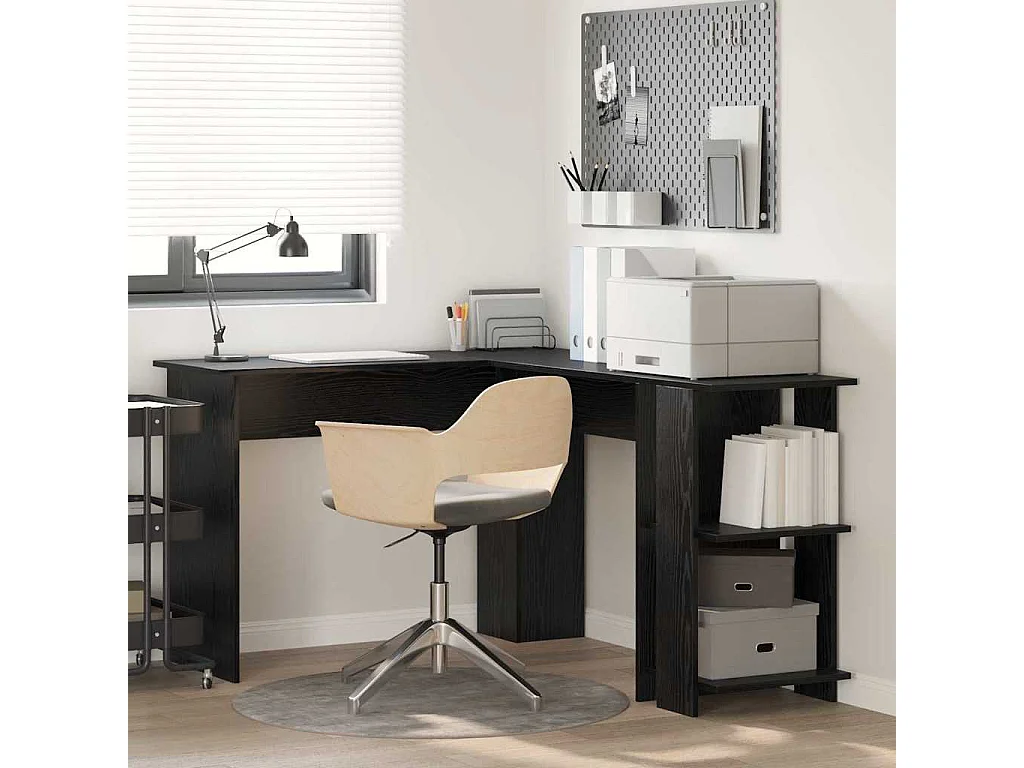 Bureau d'Angle avec Rangement Chêne noir 140 x 113.5 x 75 cm