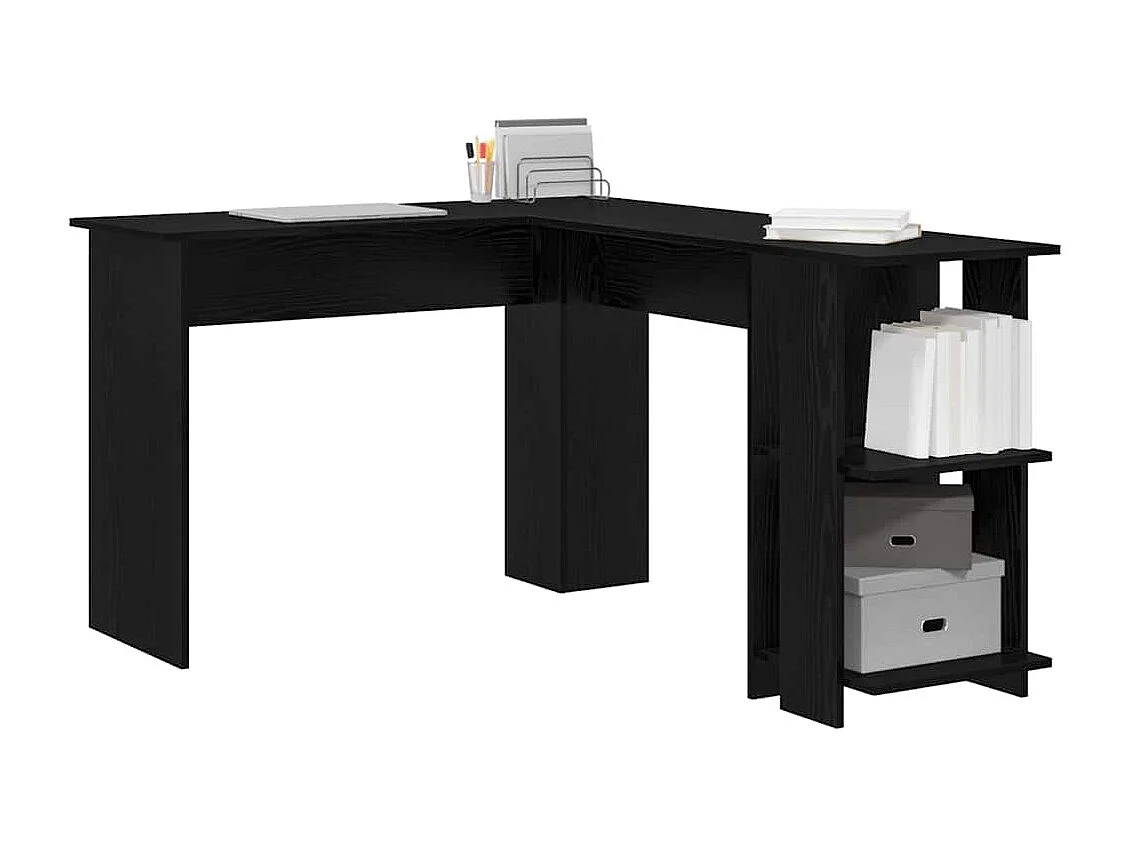 Bureau d'Angle avec Rangement Chêne noir 140 x 113.5 x 75 cm