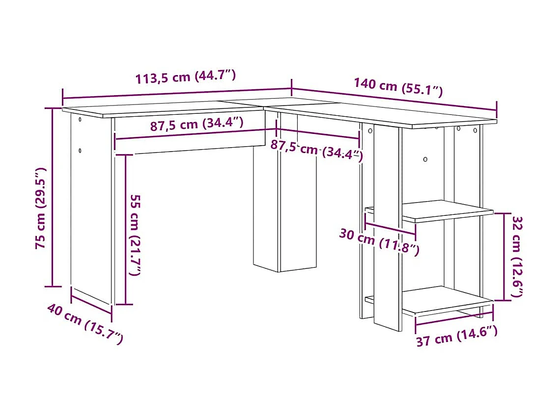 Bureau d'Angle avec Rangement Chêne noir 140 x 113.5 x 75 cm