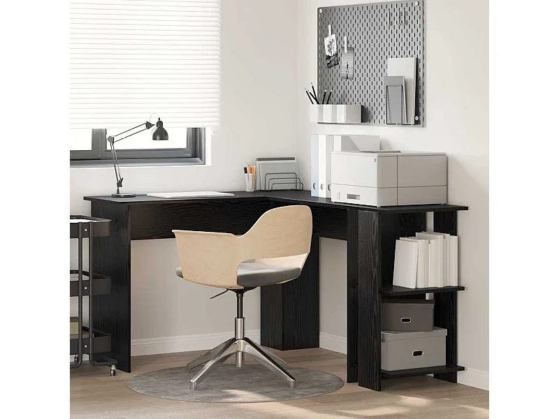Bureau d'Angle avec Rangement Chêne noir 140 x 113.5 x 75 cm