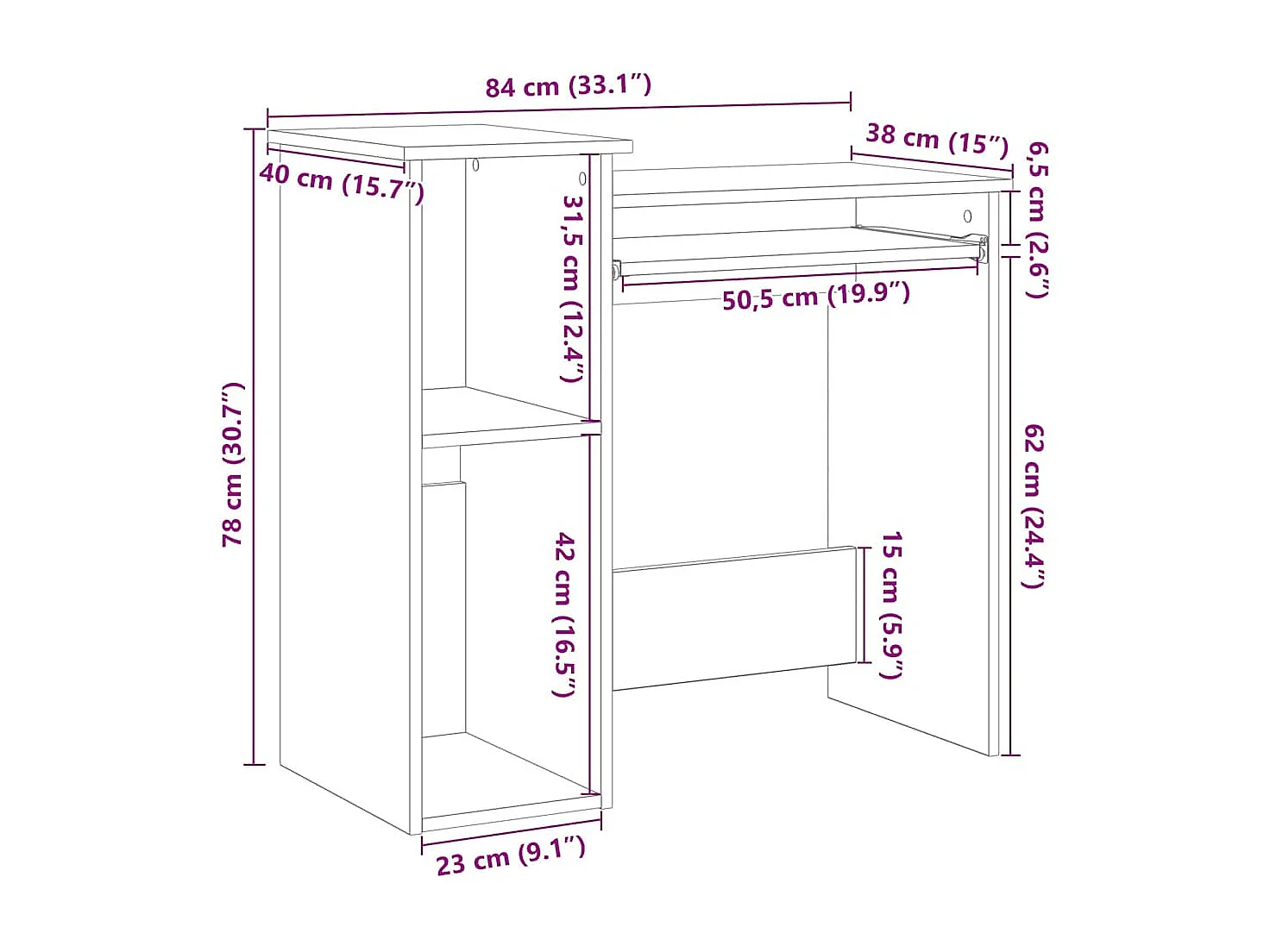 Bureau avec étagères blanc 84x40x78 cm bois d'ingénierie