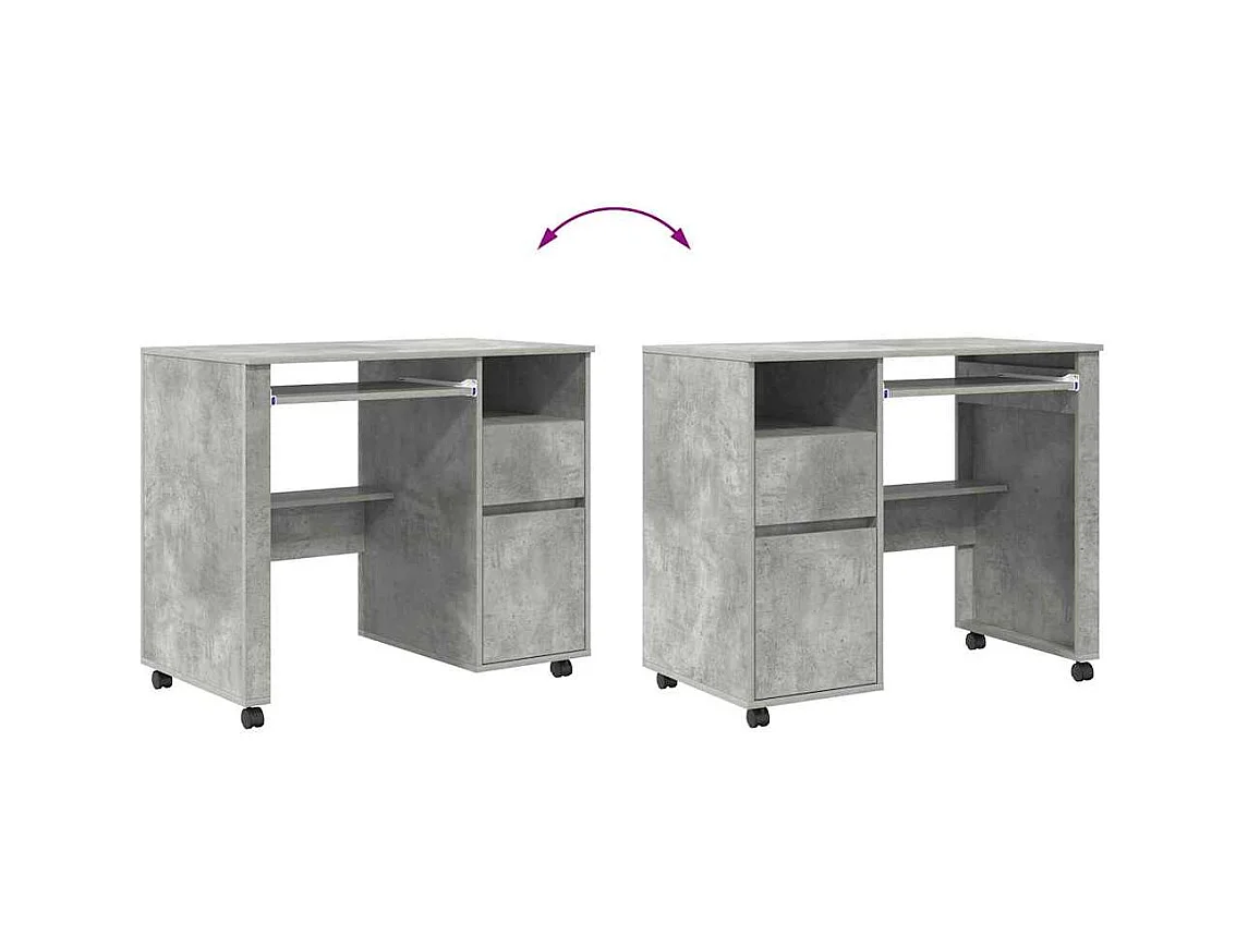 Bureau avec roulettes avec tiroir Chêne Béton 91 x 50 x 77 cm