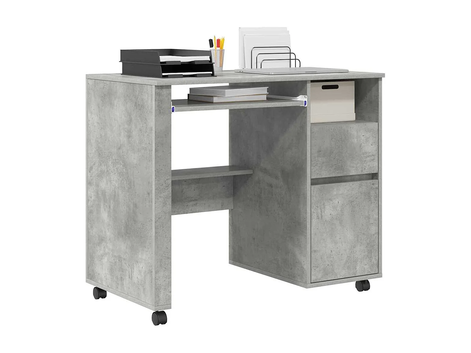Bureau avec roulettes avec tiroir Chêne Béton 91 x 50 x 77 cm
