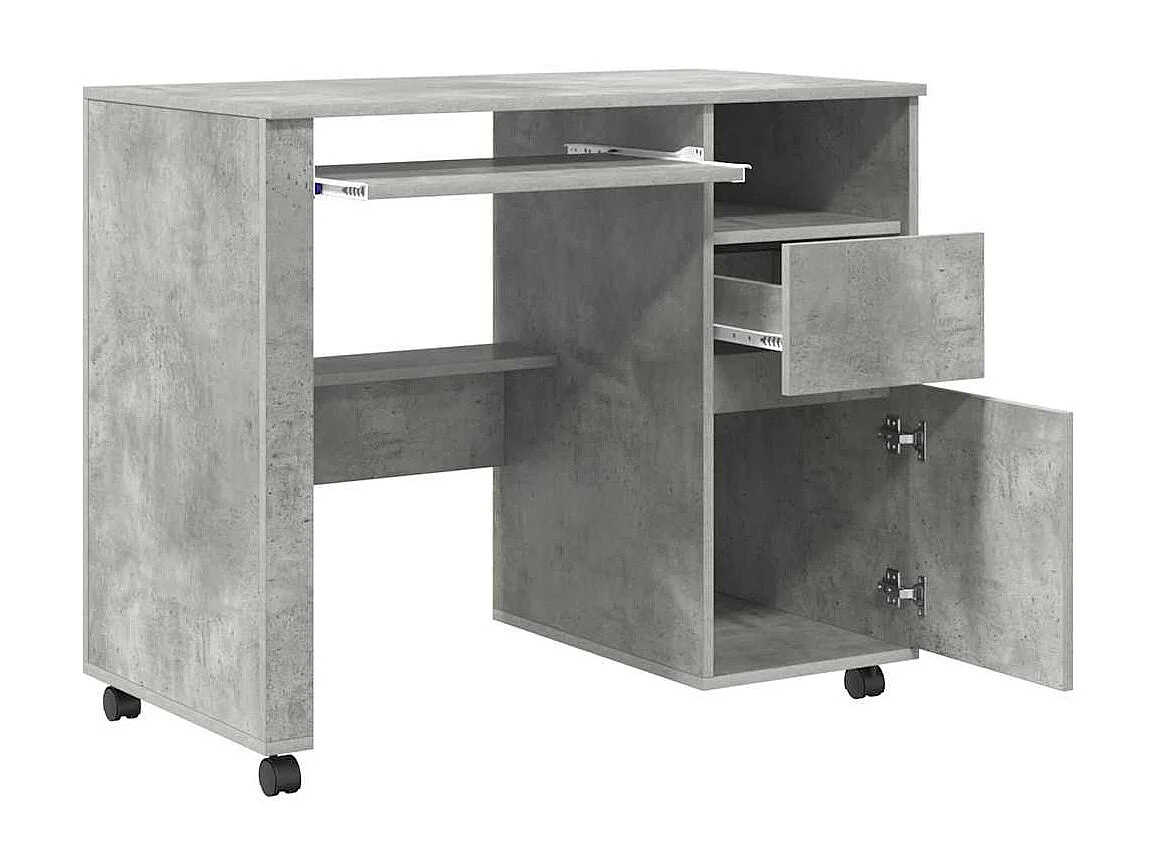 Bureau avec roulettes avec tiroir Chêne Béton 91 x 50 x 77 cm