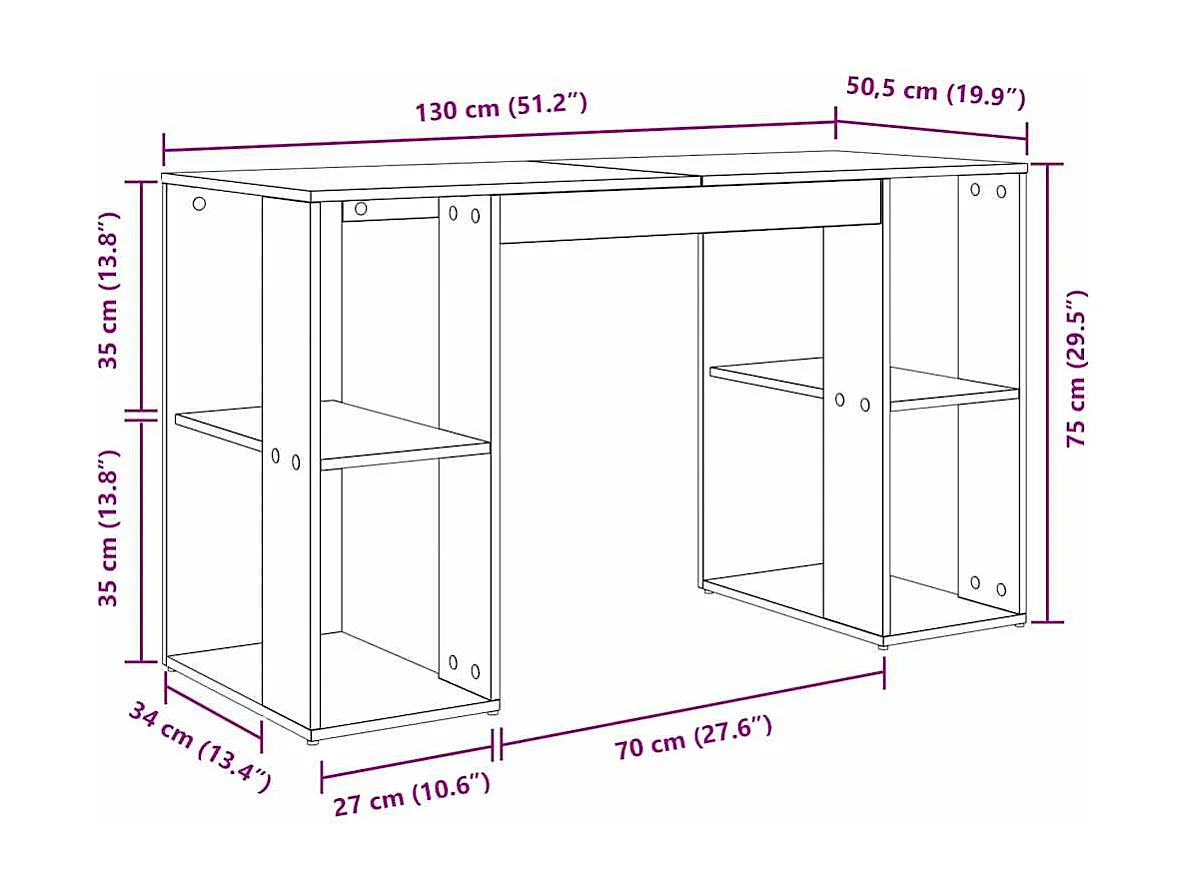Bureau avec Rangement avec étagère Blanc 130 x 50,5 x 75 cm