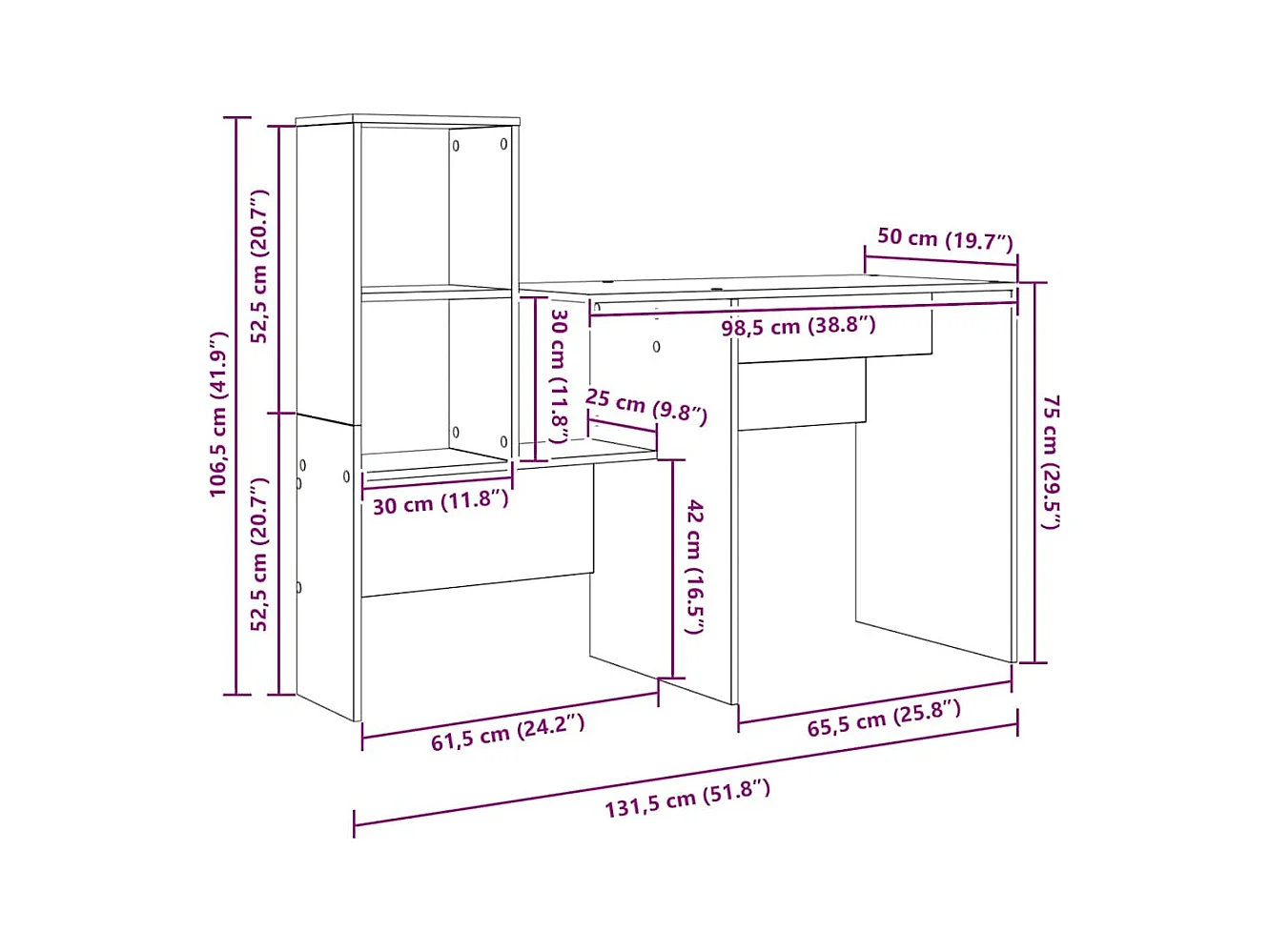Bureau Sonoma gris 131,5 x 50 x 106,5 cm Bois d'ingénierie