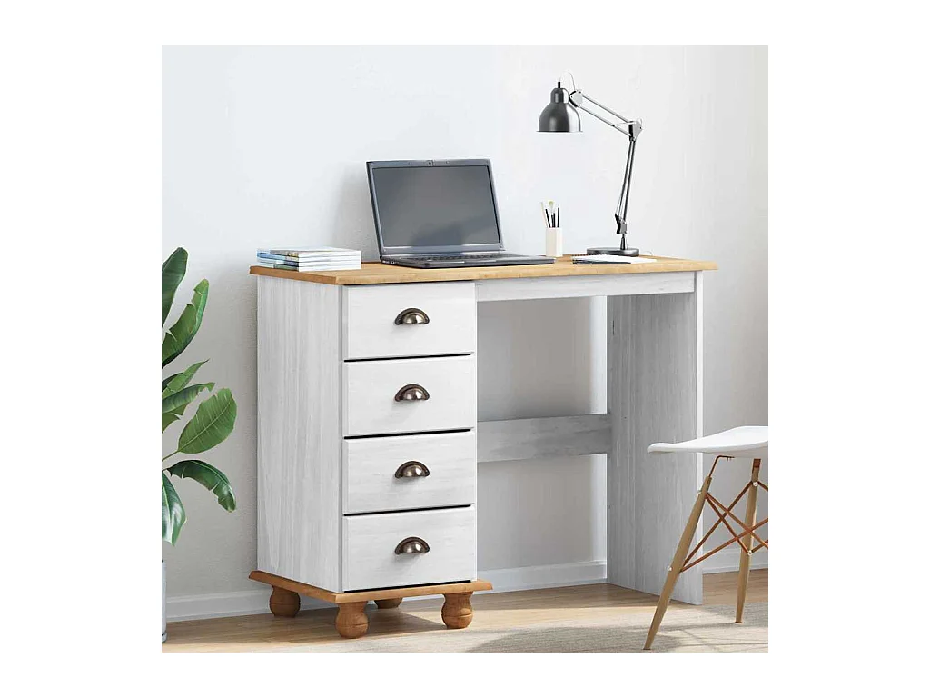 Bureau ASKIM Blanc 95 x 40 x 75 cm Bois massif en pin