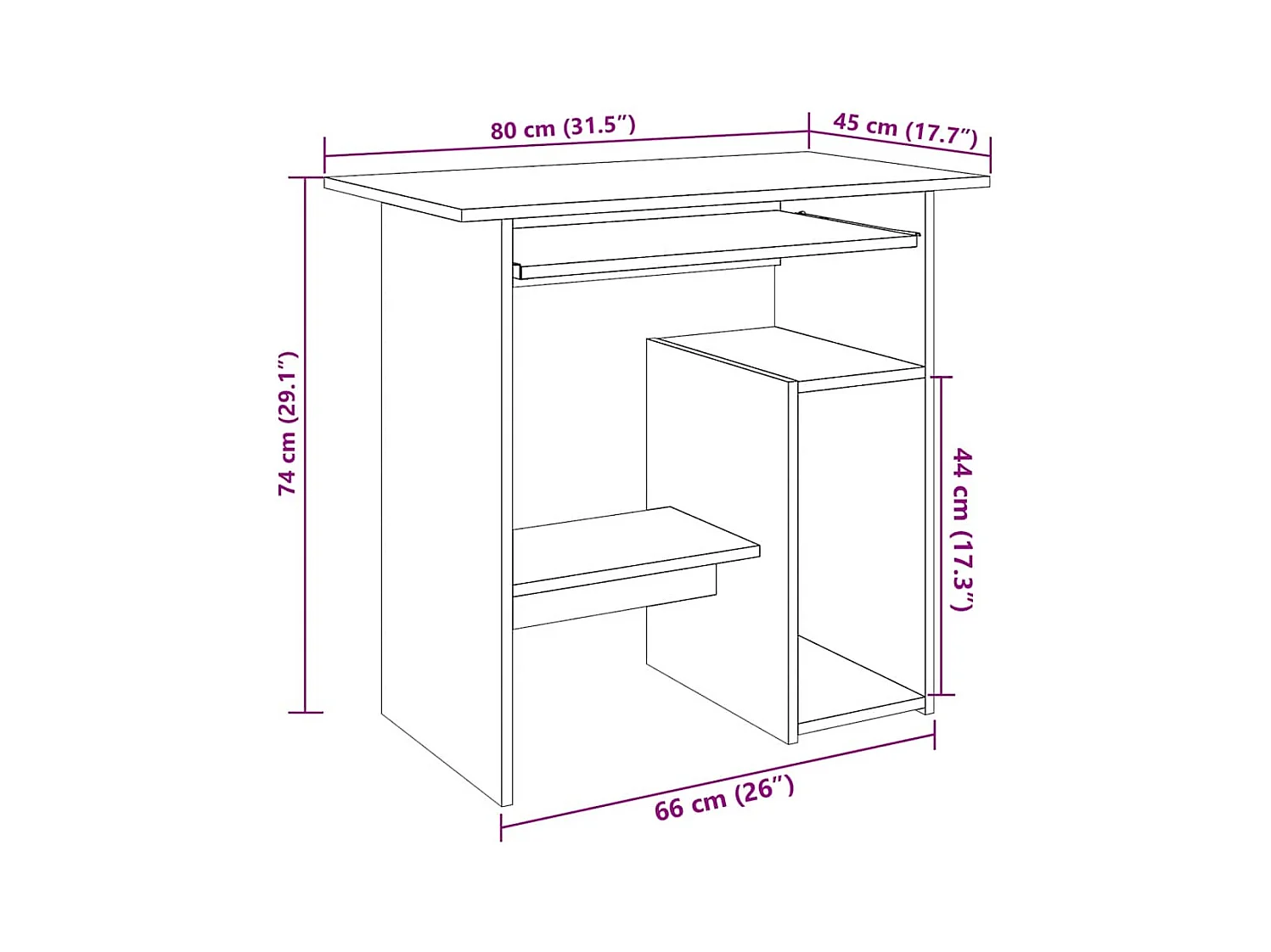 Bureau chêne artisanal 80x45x74 cm bois d'ingénierie