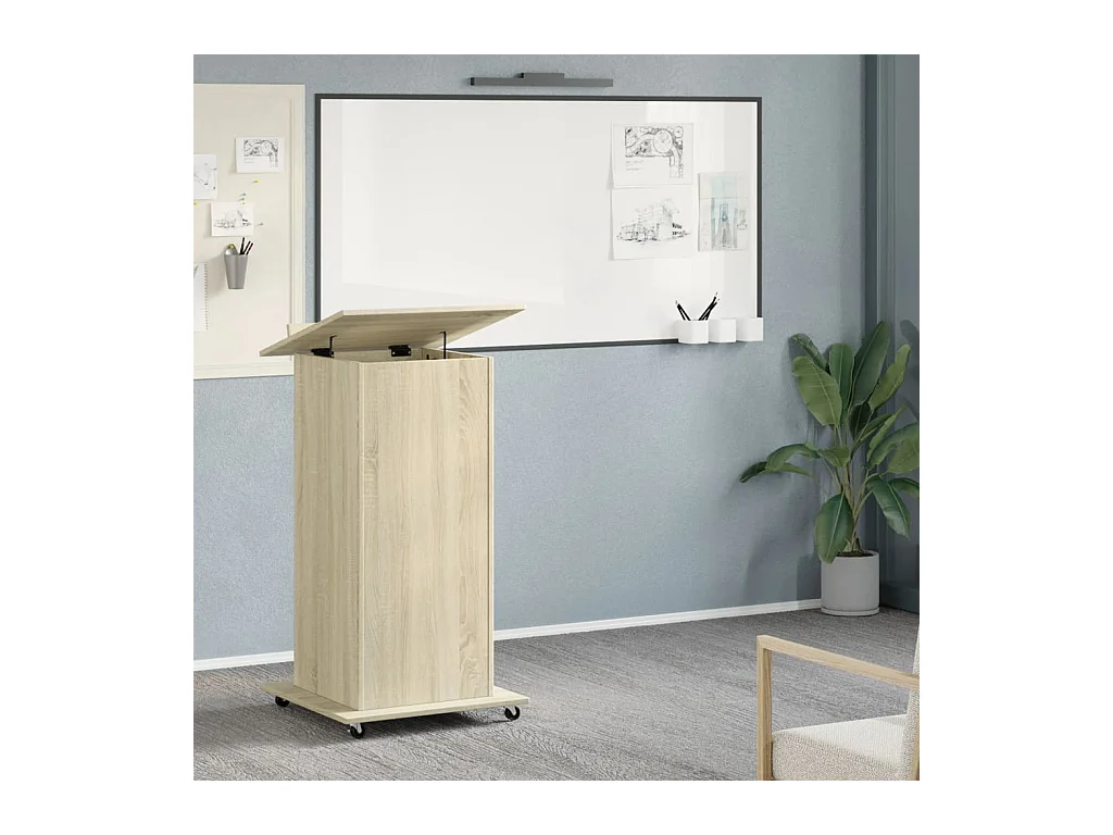 Pupitre et roues et tiroir chêne sonoma bois d'ingénierie