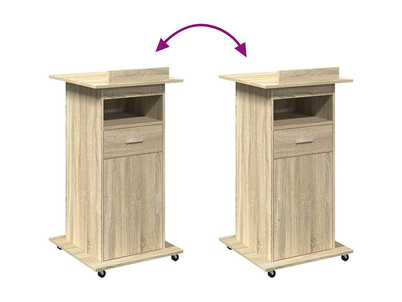 Pupitre et roues et tiroir chêne sonoma bois d'ingénierie