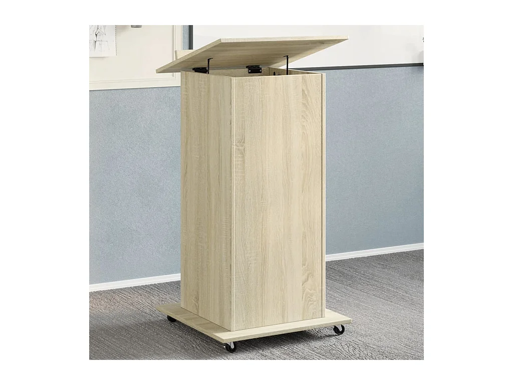 Atril con ruedas y cajón madera roble Sonoma 55x55x107 cm