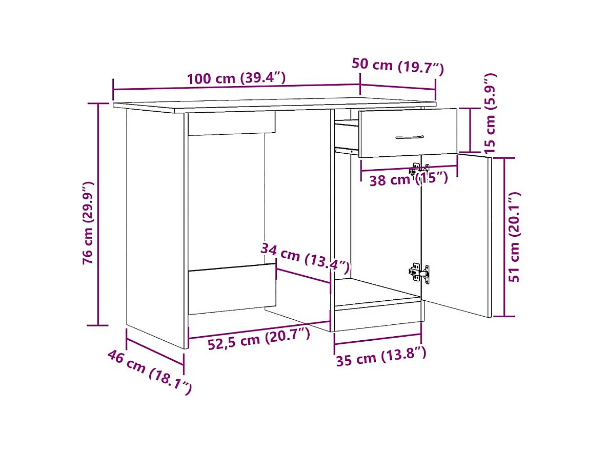 Bureau vieux bois 100x50x76 cm bois d'ingénierie