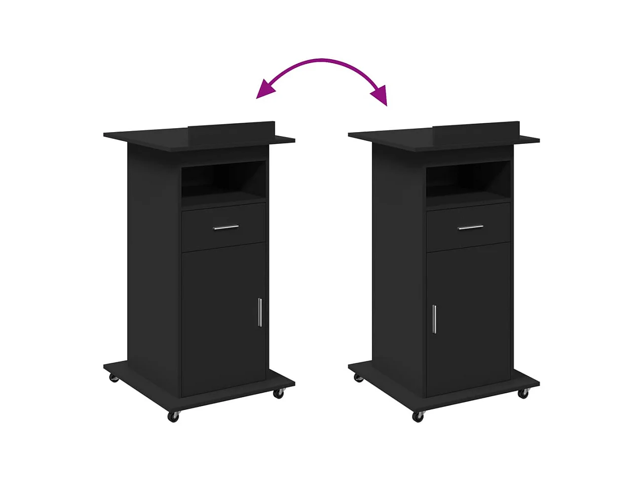 Pupitre et roues et tiroir noir 55x55x107 cm bois d'ingénierie