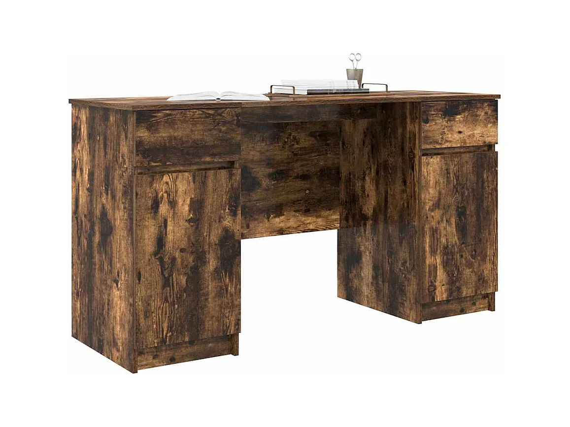 Bureau avec porte Chêne fumé 140 x 49 x 76 cm Bois d'ingénierie
