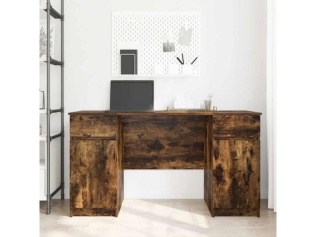 Bureau avec porte Chêne fumé 140 x 49 x 76 cm Bois d'ingénierie