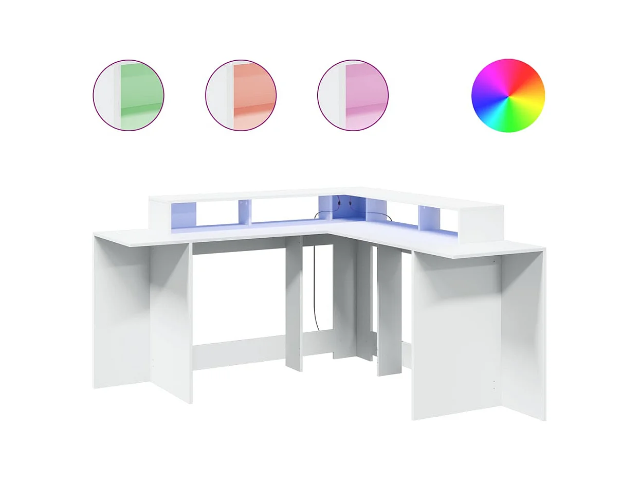 Bureau avec lumières LED blanc 152x152x91 cm bois d'ingénierie