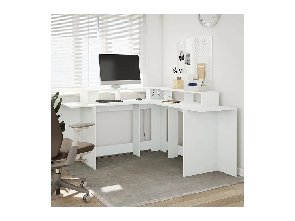 Bureau avec lumières LED blanc 152x152x91 cm bois d'ingénierie