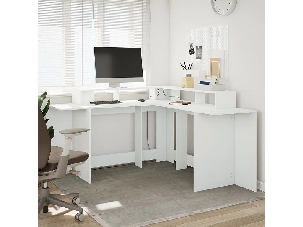 Bureau avec lumières LED blanc 152x152x91 cm bois d'ingénierie