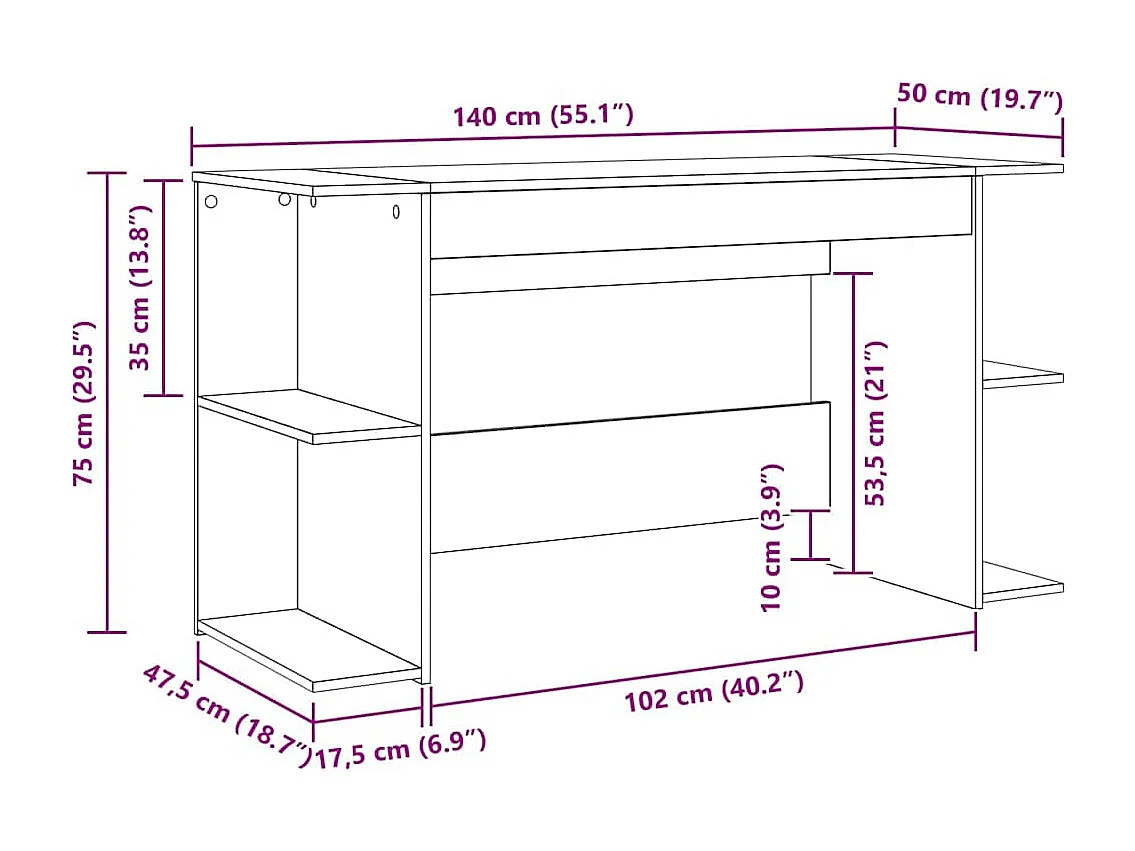 Bureau Autre Chêne noir 140 x 50 x 75 cm Bois d'ingénierie